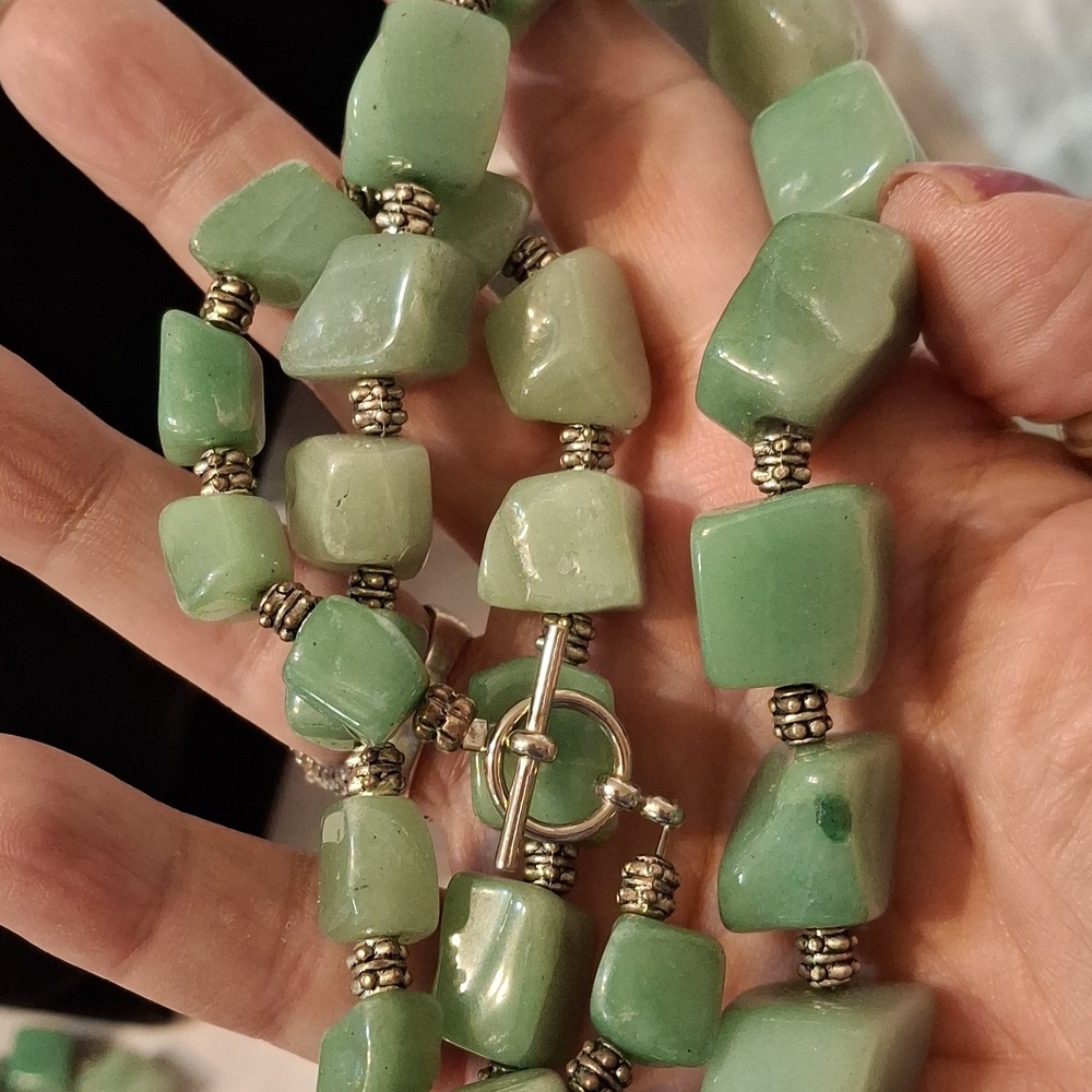 Adventurine Natural Green stone necklace set. Combined to make a 27" necklace.